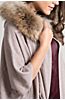 Eva Cashmere Hooded Sweater Cape with Detachable Raccoon Fur Trim