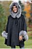 Raven Hooded Alpaca Wool Cape with Fox Fur Trim