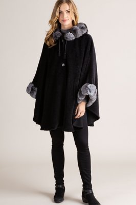 Louise Hooded Alpaca Wool Cape with Chinchilla Fur Trim | Overland