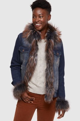 denim jacket with mink trim