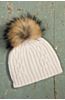 M. Miller Cashmere Cable Knit Beanie Hat with Detachable Raccoon Fur Pom