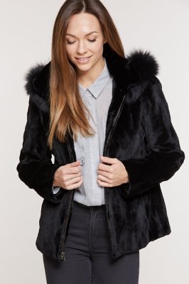 Caryn Reversible Mink Fur Jacket with Fox Fur Trim and Detachable Hood ...