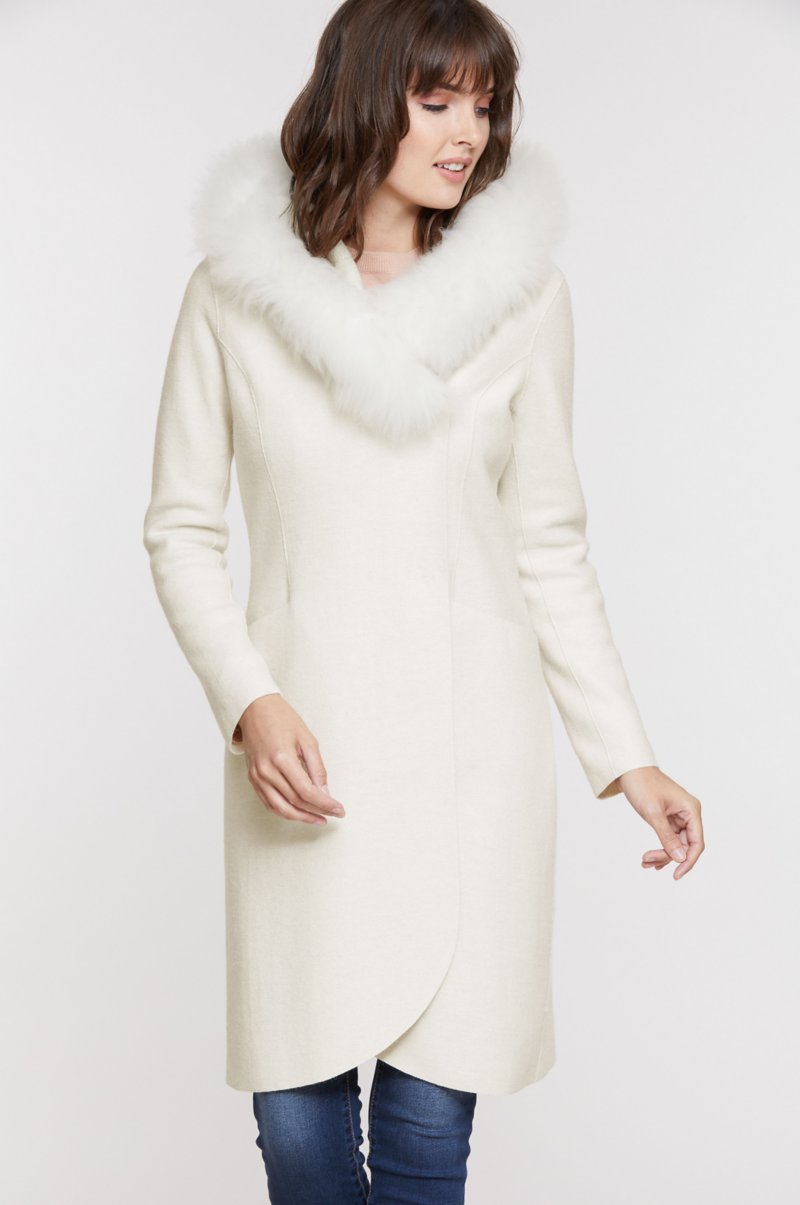 Regina Hooded Peruvian Alpaca Wool Coat with Alpaca Fur Trim