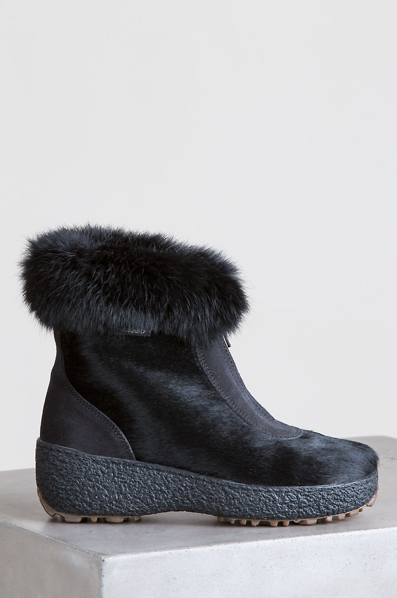 Women’s Rose Wool-Lined Calfskin Boots with Rabbit Fur Trim
