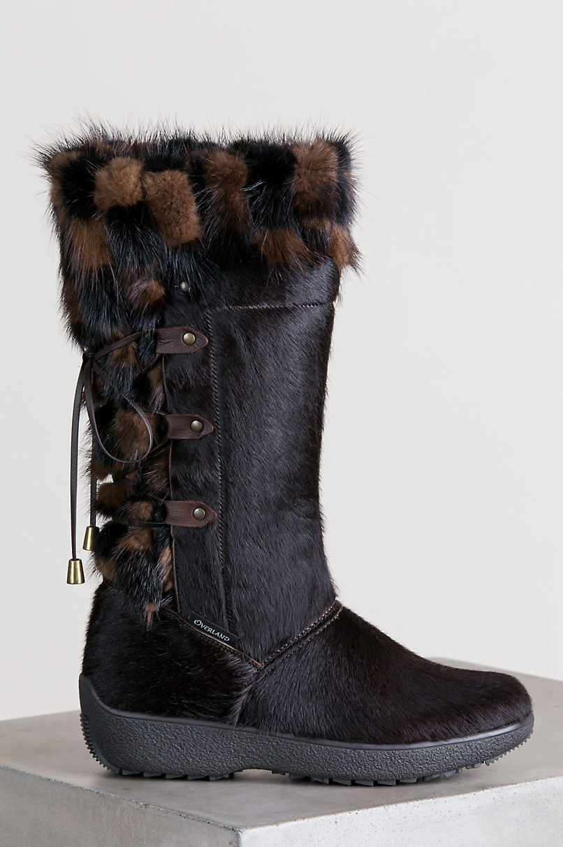 Overland Women’s Ekru Visone Wool-Lined Calfskin Boots with Mink Fur Trim