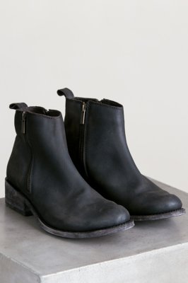 distressed black leather booties