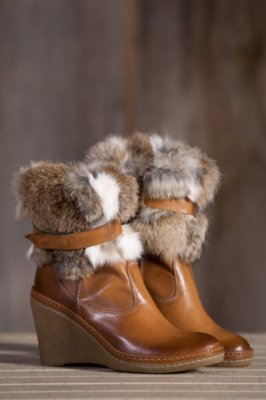 Women's Manas Marta Leather Wedge Boots with Rabbit Fur Trim | Overland