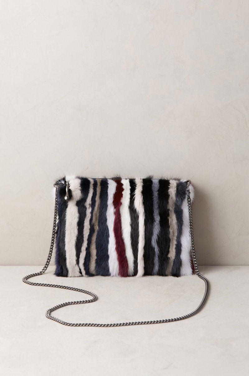 Multicolored stripes Real Mink Fur Handbag Bag pouch bag clutch Purse wallet 