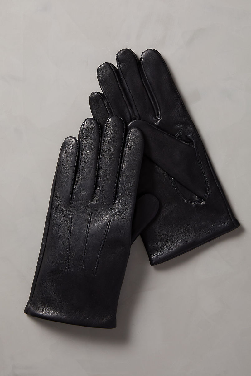 NEW MENS size 8.5 or Medium CASHMERE LINED BLACK LAMBSKIN FINE LEATHER GLOVES 