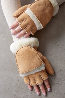 leather fur lined fingerless gloves