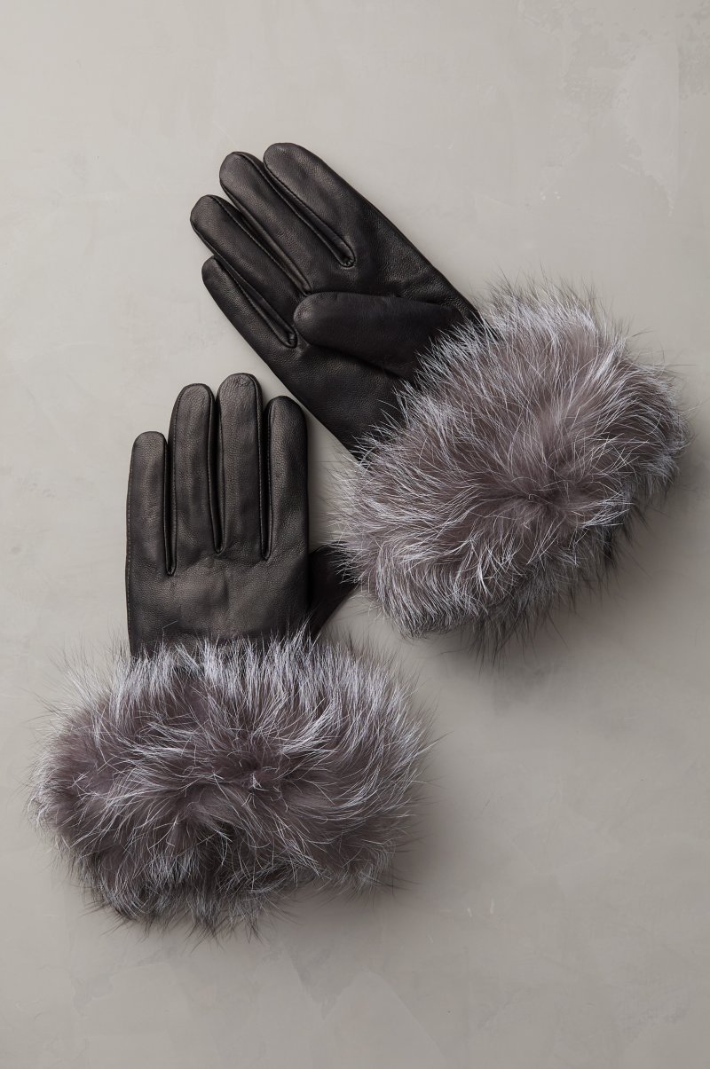 Barbour Faux Fur Trim Leather Gloves, Black At John Lewis Partners