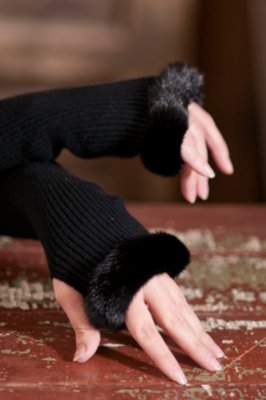Women's Cashmere Fingerless Gloves with Mink Fur Trim Overland
