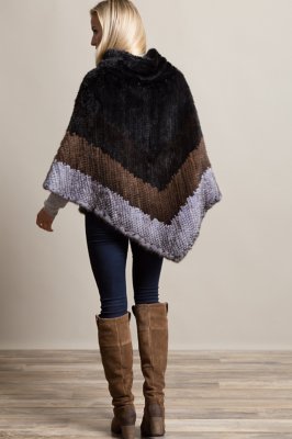 MITCHIES Nylon Poncho w/ Curly Lamb & Piping Canada Fur Womens SZ S Pearl POMK68