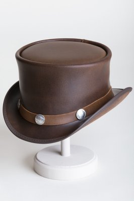 Steampunk El Dorado Leather Top Hat with Buffalo Nickels Overland
