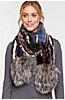 Knitted Rex Rabbit Fur Scarf with Silver Fox Fur Fringe