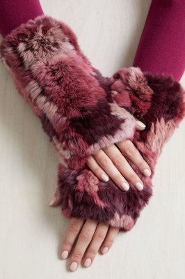 Women's Knitted Rex Rabbit Fur Fingerless Gloves Overland