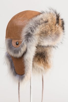 Leather Aviator Hat with Coyote Fur Trim Overland