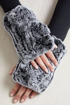 Women’s Knitted Rex Rabbit Fur Fingerless Gloves Overland