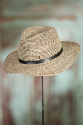 Crocheted Raffia Floppy Hat with Leather Band Overland
