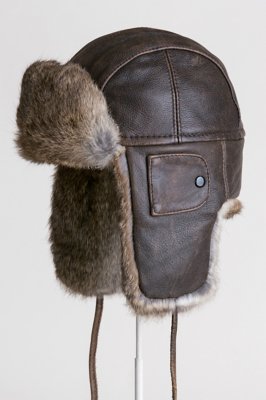 Vintage Leather Aviator Hat with Rabbit Fur Trim | Overland