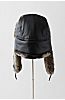 Lambskin Leather Trapper Hat with Two-Tone Rex Rabbit Fur Trim