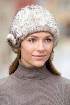 Knitted Mink Fur Beanie Hat with Fur Flower Overland