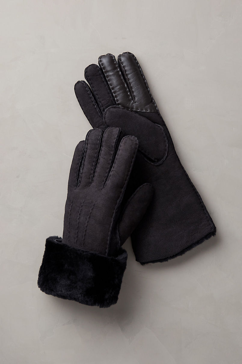 Shearling Sheepskin Fur Cuff Black & White w/ Black Tip Toscana Cuffed Lambskin Gloves