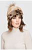 Stretch Rex Rabbit Fur Beanie Hat with Raccoon Fur Pom