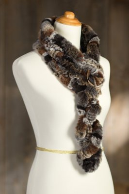 Rex Rabbit Fur Ruffle Scarf with Rosette Overland