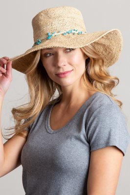 Overland Packable Crocheted Raffia Floppy Hat with Twisted Raffia