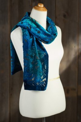 Turquoise Silk Velvet Scarf Overland