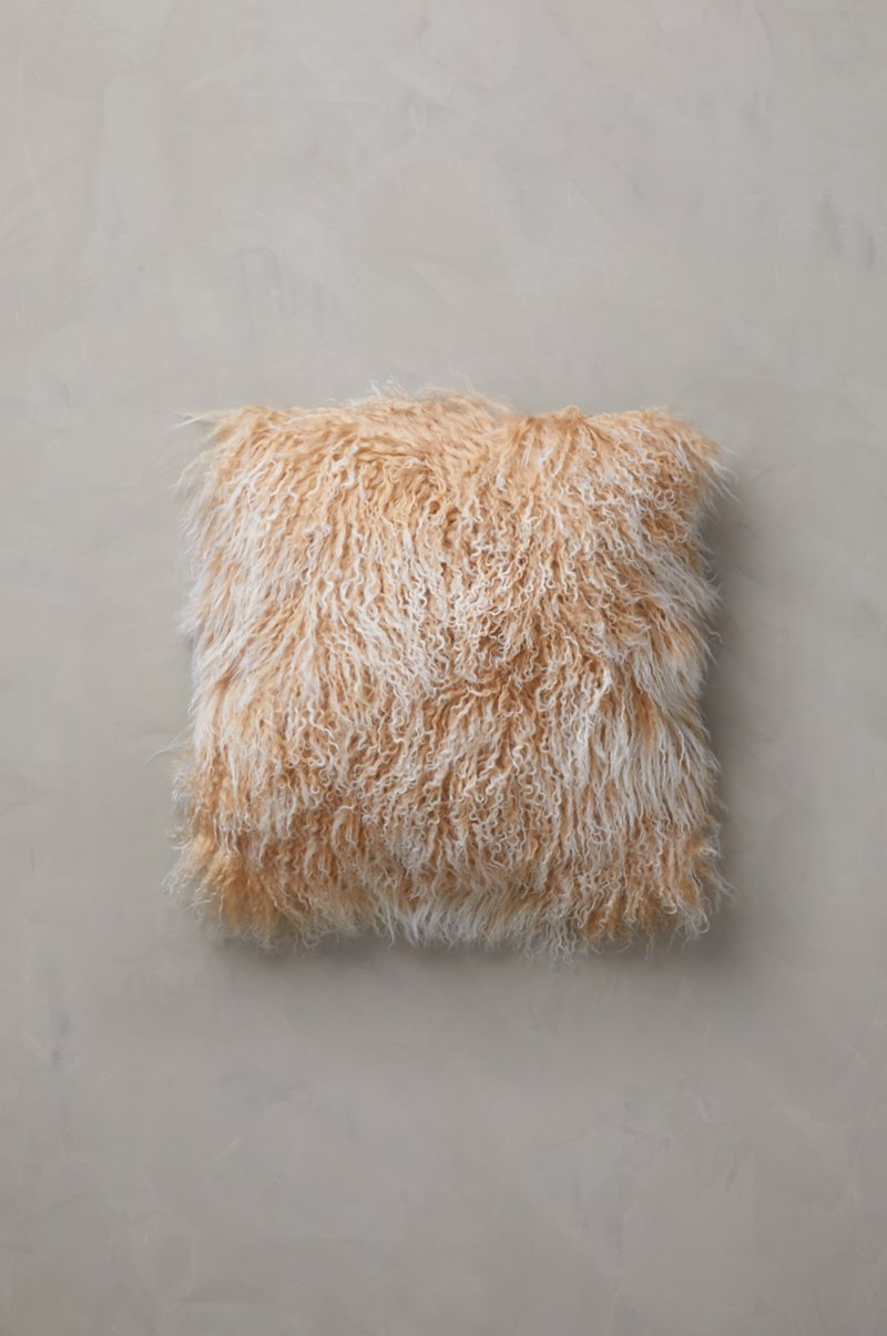 Tibet Lamb Fur Pillow 40x40cm Incl Filling Colour Taupe REAL CURLY LAMBSKIN 