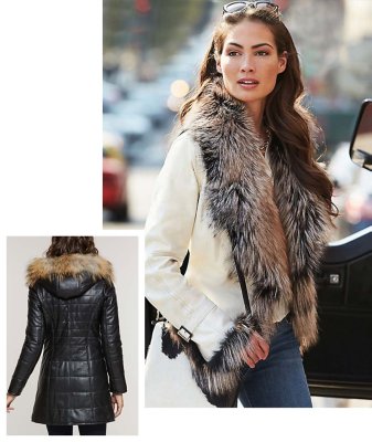short leather jacket with fur collar